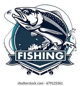 Salmon fish.Vintage Salmon Fishing emblems, labels and design elements. Vector illustration.