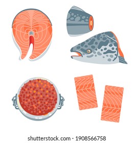 Salmon flash and caviar isolated on white