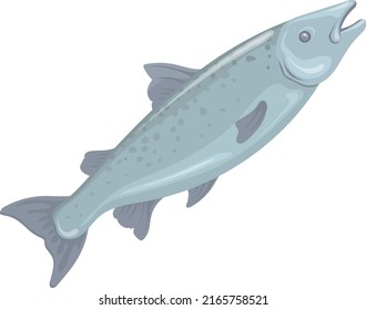 Salmon Icon. Raw Red Fish. Cartoon Seafood Isolated On White Background