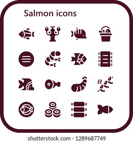  salmon icon set. 16 filled salmon icons. Simple modern icons about  - Fish, Lobster, Meat, Shrimp, Ribs, Sushi