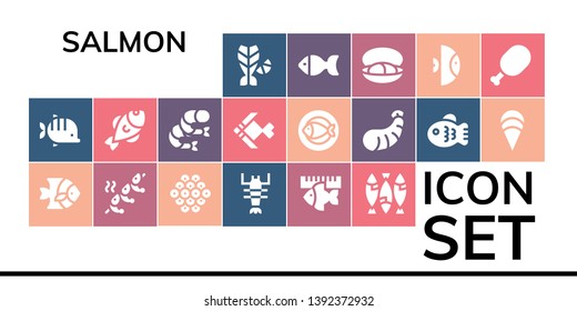 salmon icon set. 19 filled salmon icons.  Simple modern icons about  - Fish, Shrimp, Caviar, Lobster, Clam, Mussel, Meat