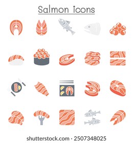 Salmon icon set in flat color stlye