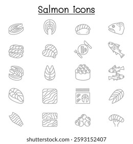 Salmon icon set in thin line style