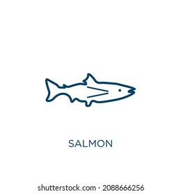 salmon icon. Thin linear salmon outline icon isolated on white background. Line vector salmon sign, symbol for web and mobile