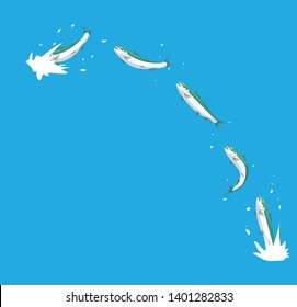 Salmon Jumping River Animal Animation Sequence Cartoon Vector