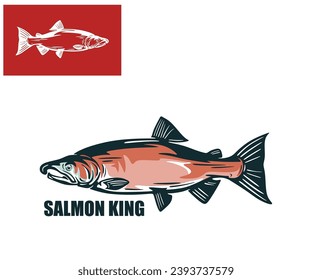 SALMON KING FISH LOGO, silhouette of great fish moving in water vector illustrations.