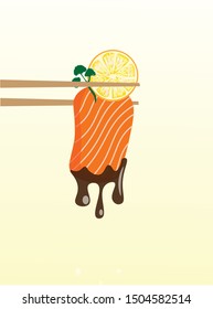 salmon lemon delicious vector illustration 