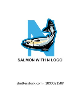 SALMON con el logotipo de la letra N, ilustraciones vectoriales