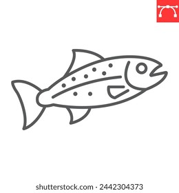 Salmon line icon, seafood and fish, trout vector icon, vector graphics, editable stroke outline sign, eps 10.