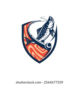 Salmon logo with shield concept, accompanied by meat texture