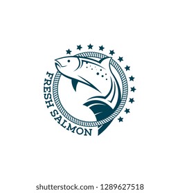 Salmon logo template. Fish logo vector. Fresh fish logo concept. Animal logo vector