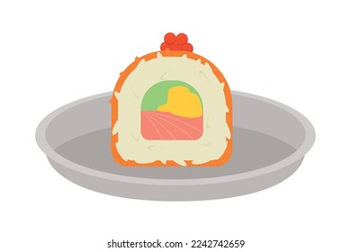 salmon maki roll on white background