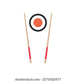 Salmon Maki sushi rolls with chopsticks icon, Japanese Food icon for apps and web