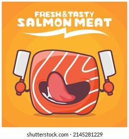 salmon meat cartoon. Sashimi japanese food vector illustration. with a funny expression