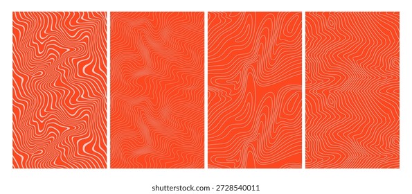 Patrón de comida de carne de salmón. Textura de línea de pescado de sushi. Vector Abstractas de filete de mariscos. Fondo sin fisuras de filete de salmón. Patrón de filete de pescado fresco con líneas que fluyen. Perfecto para menús de restaurantes de mariscos, bolsos de cocina japonesa o diseños de empaques de alimentos gourmet con textura de carne.