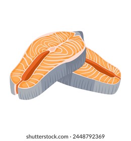 Lachsfleisch Illustration Vektorgrafik isoliert. Roter Fischlachs für Sushi Speisekarte Vektorillustration. In Scheiben geschnittene Lachsstücke