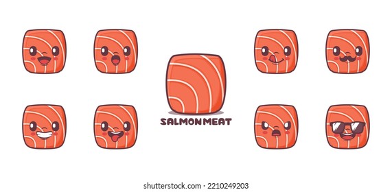 salmon meat or japanese sashimi cartoon. food vector illustration. icon, expression.