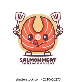 salmon meat or japanese sashimi cartoon mascot. food vector illustration. isolated on a white background