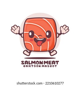 salmon meat or japanese sashimi cartoon mascot. food vector illustration. isolated on a white background