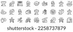 Salmon meat steak, Bbq smoker and Fire cooking set. Grill line icons. Gas-fueled grill, hot pan and barbecue sausage icons. Grilled beef steak meat, roasted food and fish grilling basket. Vector