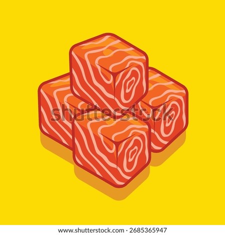 Salmon Meat Vector Art Illustration on Isolated Background. Salmon Fish Vector Design. Sashimi Vector Art Illustration on Isolated Background. 