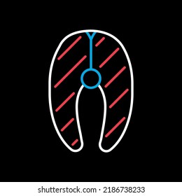 Salmon meat vector isolated on black background icon. Barbecue and bbq grill sign. Graph symbol for cooking web site and apps design, logo, app, UI