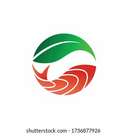 Salmon Meat Vector Logo, Seaweed Logo Design