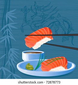 Salmon nigiri sake sushi