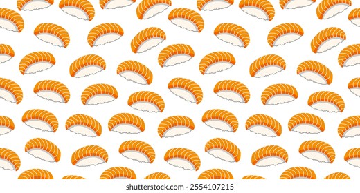 Salmon nigiri sushi seamless pattern. Japanese sushi motif hand drawn background. Vector illustration