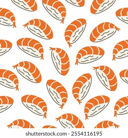 Salmon nigiri sushi seamless pattern background simple flat style illustration. Sushi Japanese food motif wallpaper