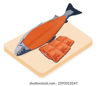 Salmon on a white background.