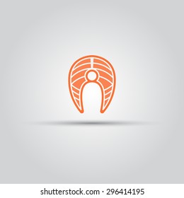 Salmon orange slice, red fish steak isolated vector food icon