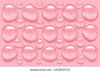 Salmon pink cosmetic serum gel drop. Clear coral acid fluid retinol. Product with aha circular smudge. Oily shiny skincare bubbled swatch.