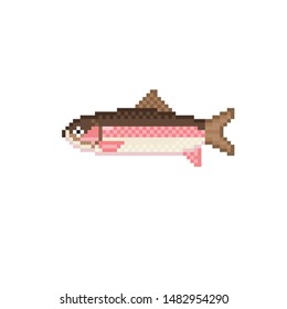 Salmon pixel art icon. 8-bit. Element design for mobile app, web, sticker, logo. Game assets sprite. retro graphic.