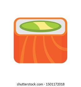 Salmon rainbow sushi roll icon. Flat illustration of salmon rainbow sushi roll vector icon for web design
