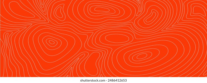 Salmon or raw meat pattern. Sushi texture. Fillet structure. Waved lines and circles on red background. Wallpaper for restaurant of Chinese or Japanese cuisine. Vector flat illustration.