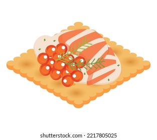 Salmon roe and raw salmon canapes.Vector illustration of food.