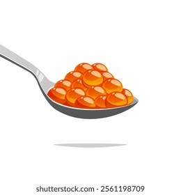 Salmon roe in spoon vector isolated on white background.