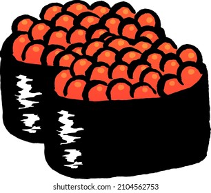 Salmon roe Sushi isolated vector illustration.