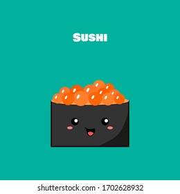 Salmon roe sushi. Nori seaweed sushi rolls cute style. Sushi is a food in Japan. Sushi concept illustration.