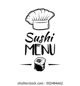 The Salmon roll. Sushi Menu. Hat Chef Japanese Cuisine. Vector Illustration