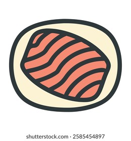 Salmon sashimi in a bowl isolated