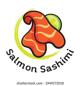 Salmon sashimi with lemon on brush stroke circle illustrator logo vector.