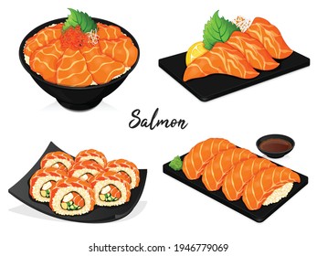 Salmon sashimi menu varieties illustration vector.