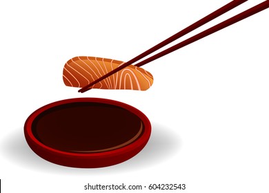 salmon sashimi with sauce graphic vector