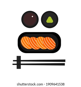 A Salmon sashimi set on white background.