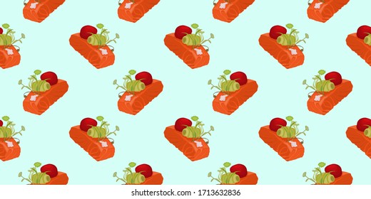 Salmon with sauce on green background