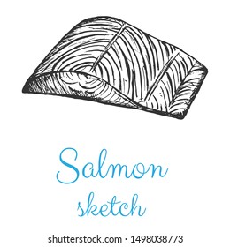 Salmon seafood sketch vector, hand drawn pencil drawing isolated design element.