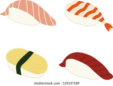 Salmon, Shrimp, Sweet omlette, Tuna Sushi