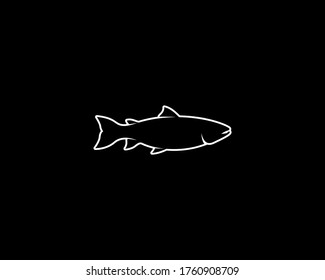 Salmon Silhouette on Black Background. Isolated Vector Animal Template for Logo Company, Icon, Symbol etc